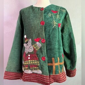 Vintage Christmas sweater with cat and cardinals Christmas theme sweater